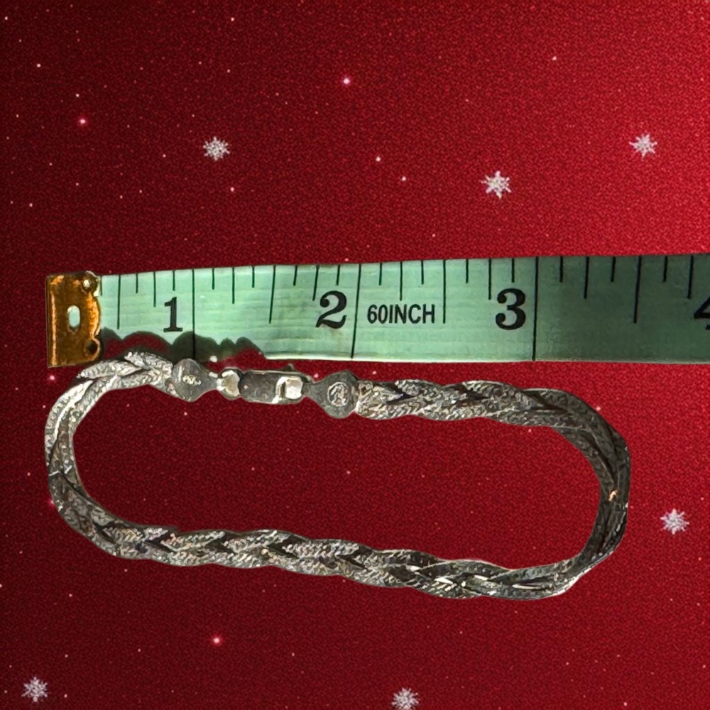 Italian Sterling Silver Flat Braided Snake Chain Bracelet 8” 4.75g - Picture 9 of 11